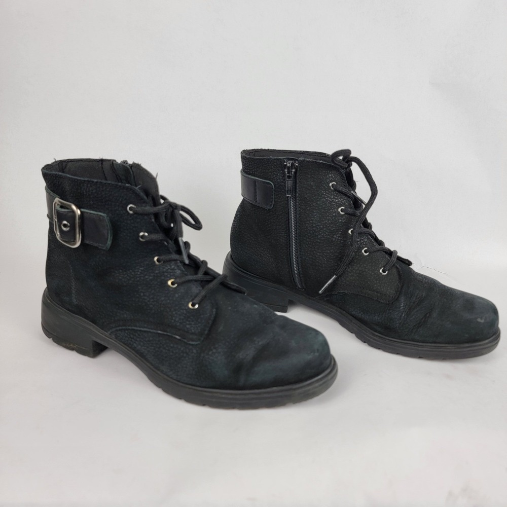 Munro Bradley II Womens 6.5 Black Leather Ankle Boot Lace Up Moto Comfort Casual